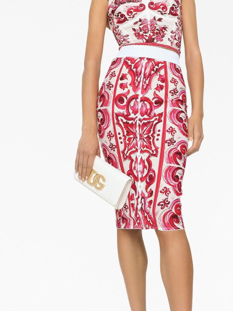 White Majolica Print Pencil Skirt