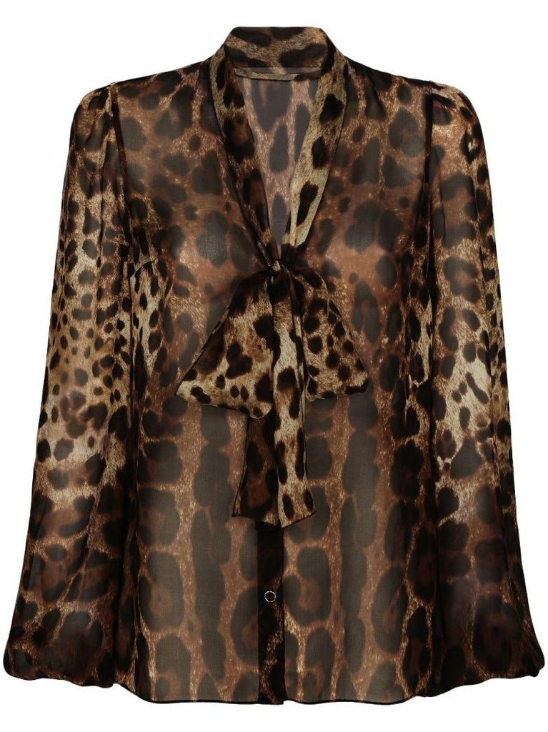 Brown Leopard-print Silk Shirt