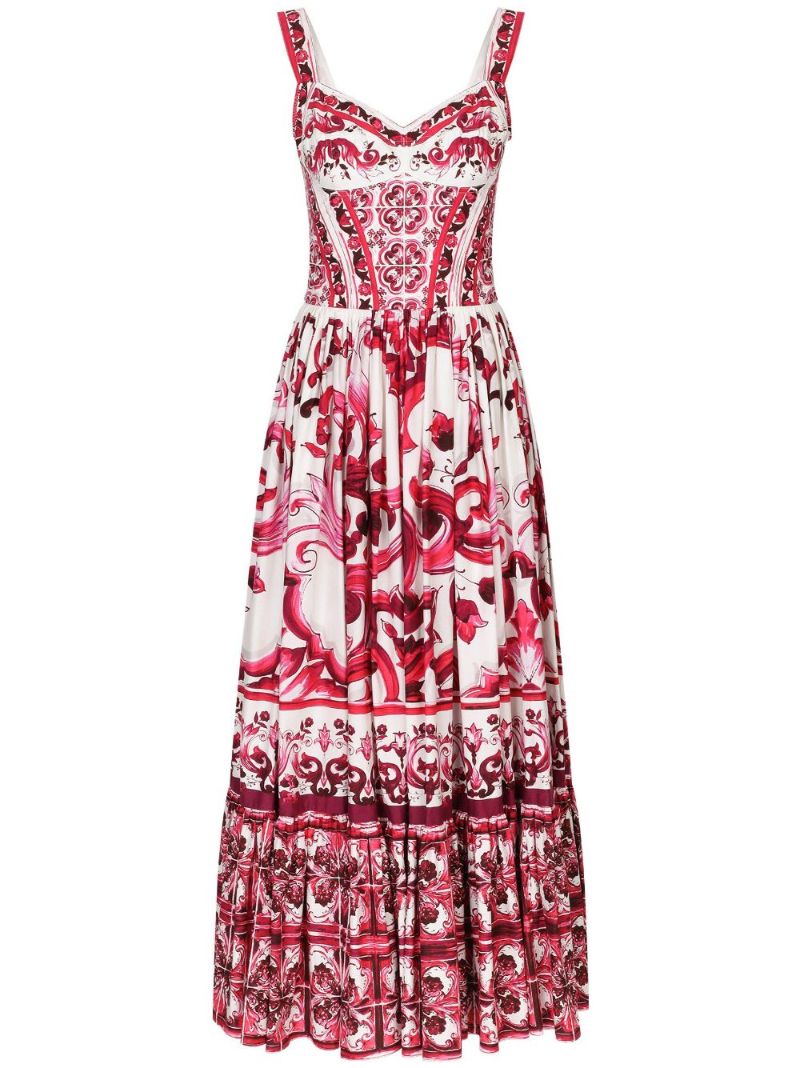 White Majolica Fluted  Midi Dress