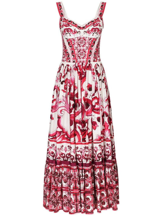 White Majolica Fluted  Midi Dress