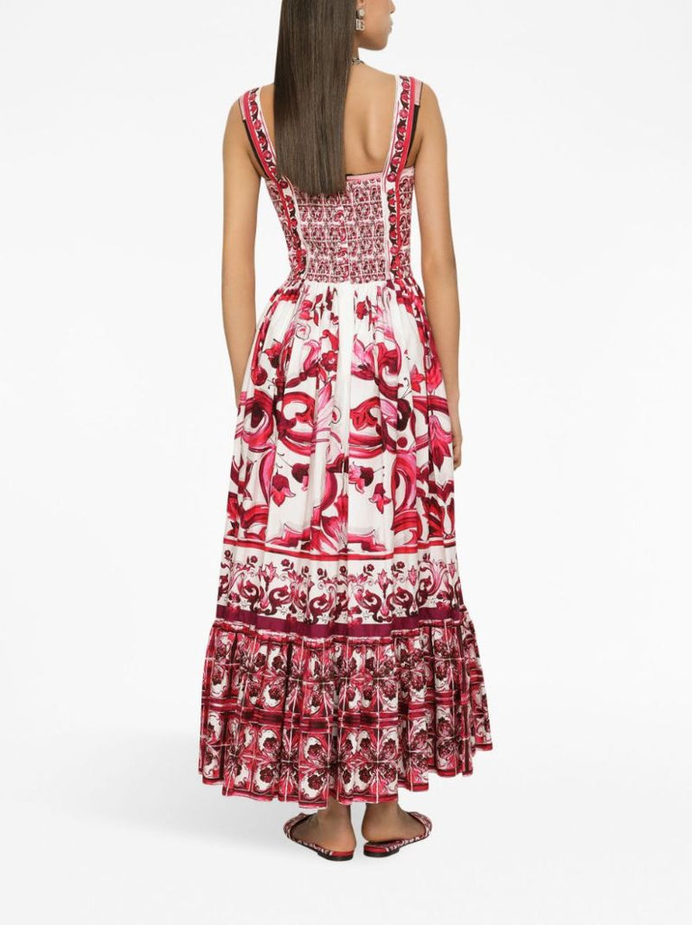 White Majolica Fluted  Midi Dress