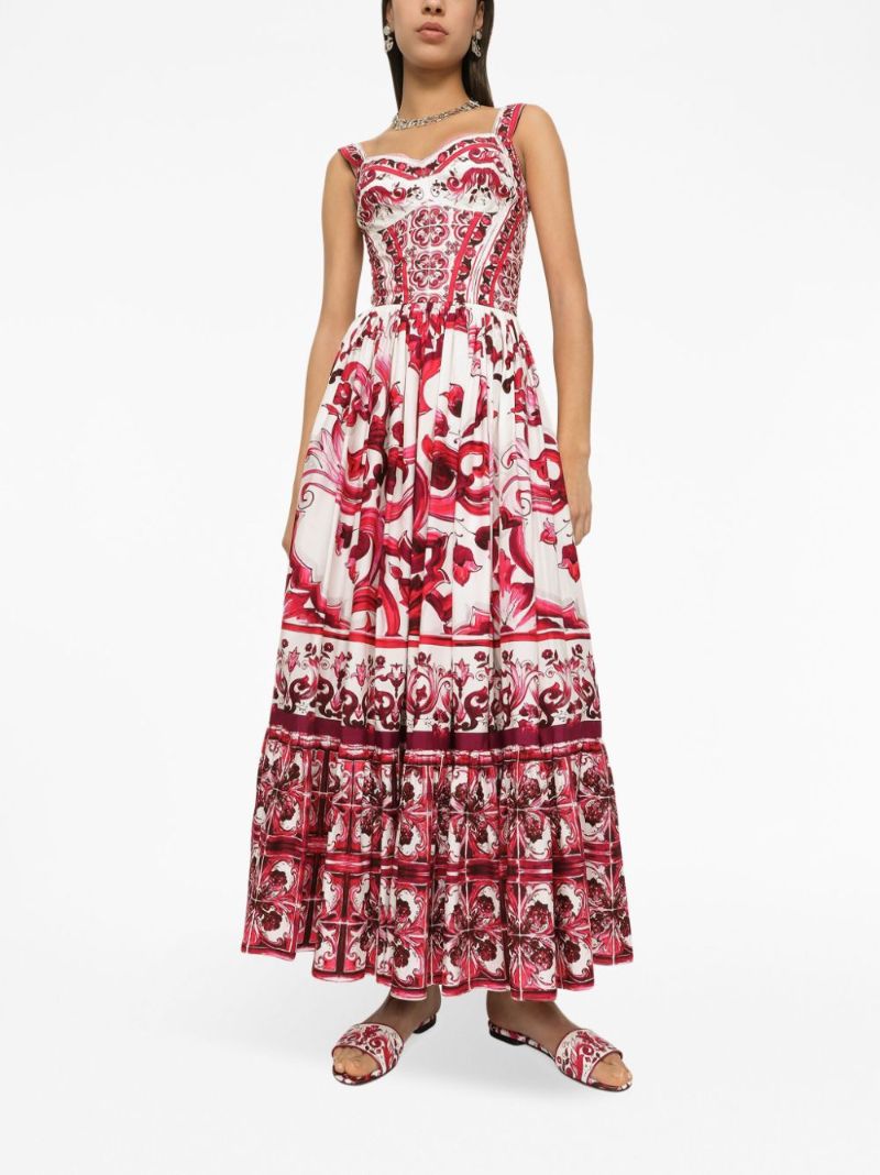 White Majolica Fluted  Midi Dress