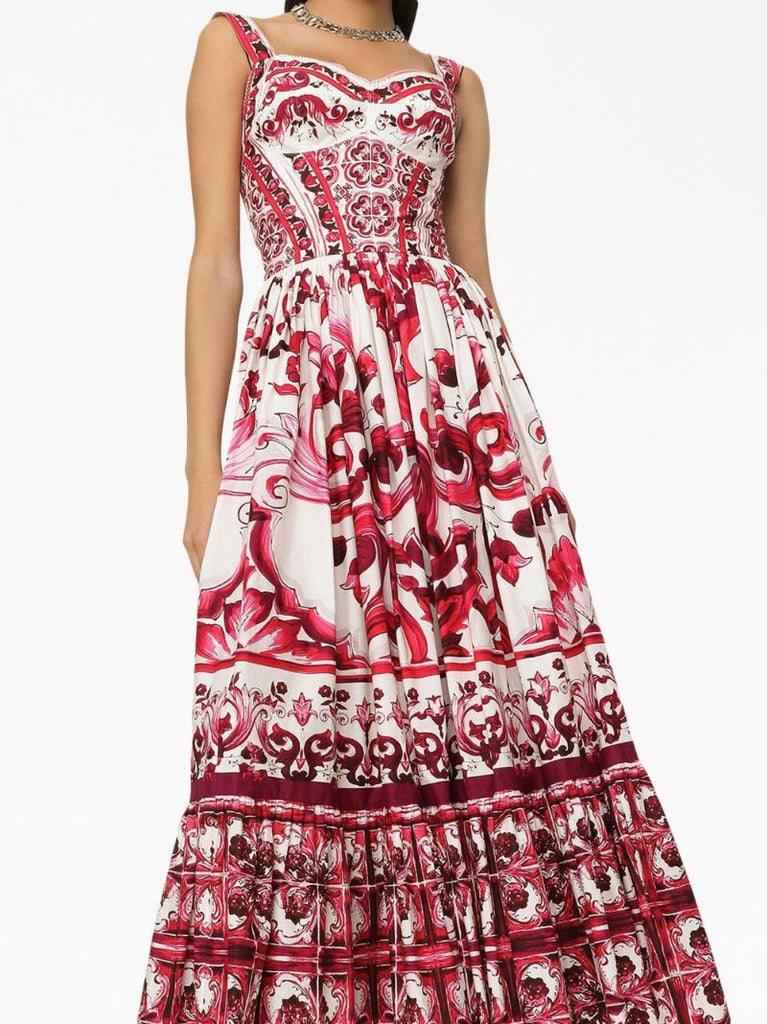 White Majolica Fluted  Midi Dress