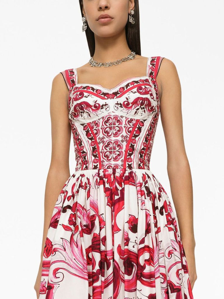 White Majolica Fluted  Midi Dress