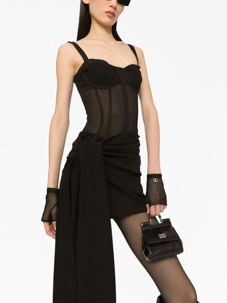 Black Bustier Draped Minidress