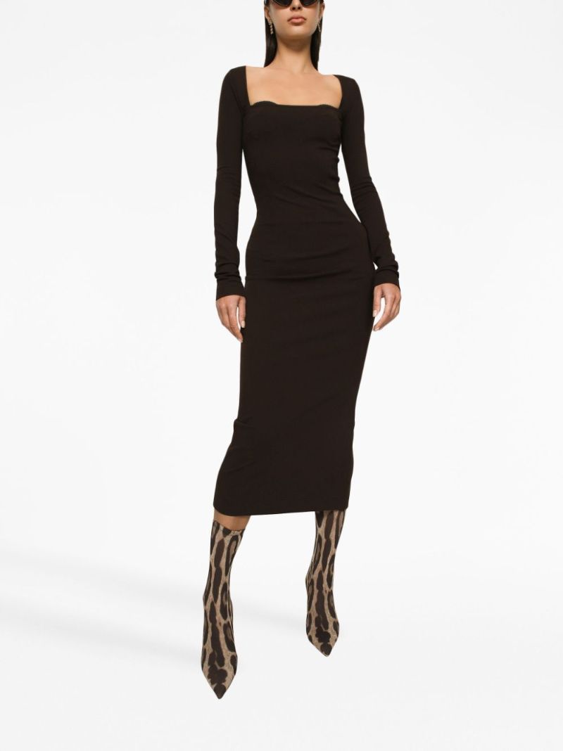 Brown Square-neck Jersey Midi Dress