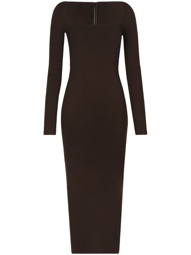 Brown Square-neck Jersey Midi Dress