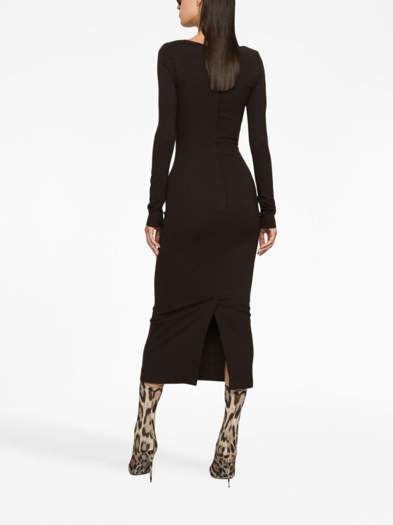 Brown Square-neck Jersey Midi Dress