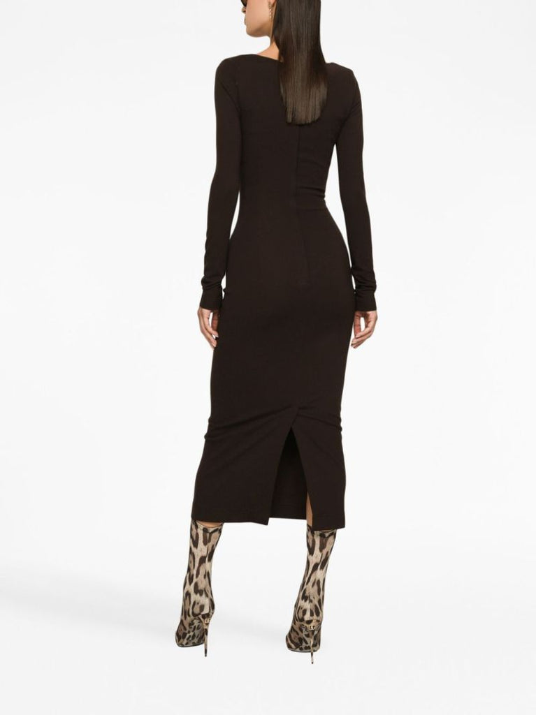 Brown Square-neck Jersey Midi Dress