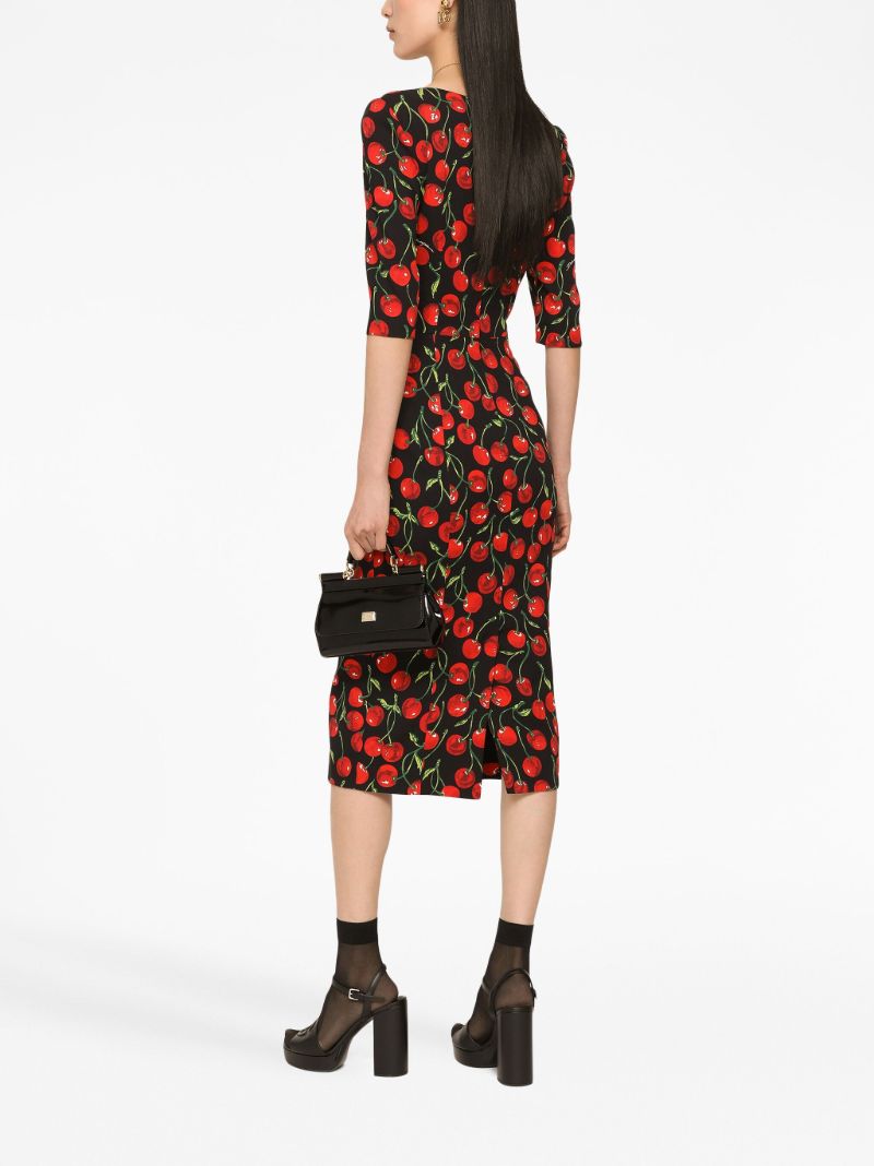 Black Cherry Print Midi Dress