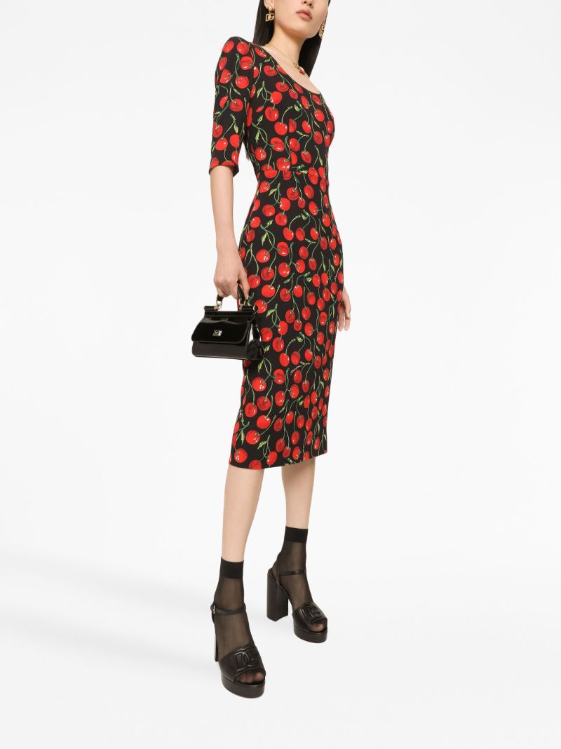 Black Cherry Print Midi Dress