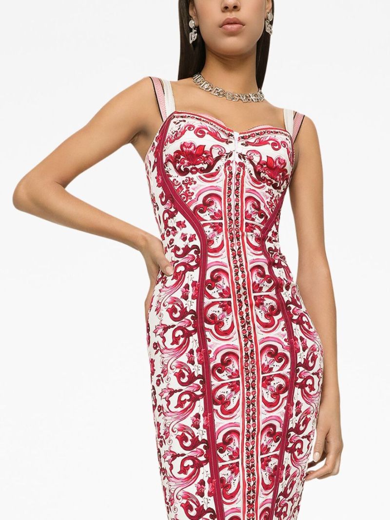 Red Majolica Corset Midi Dress