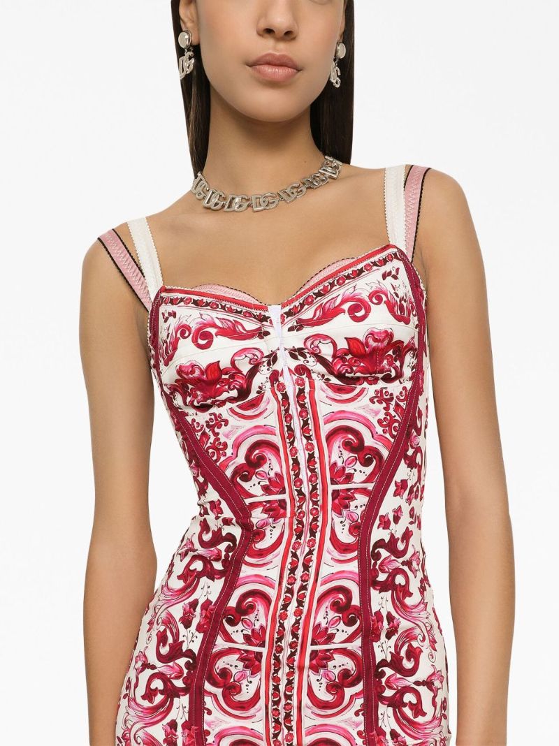 Red Majolica Corset Midi Dress