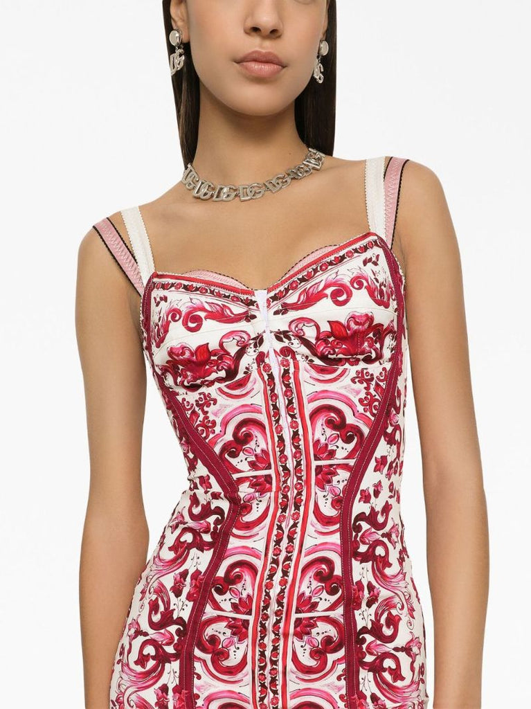 Red Majolica Corset Midi Dress