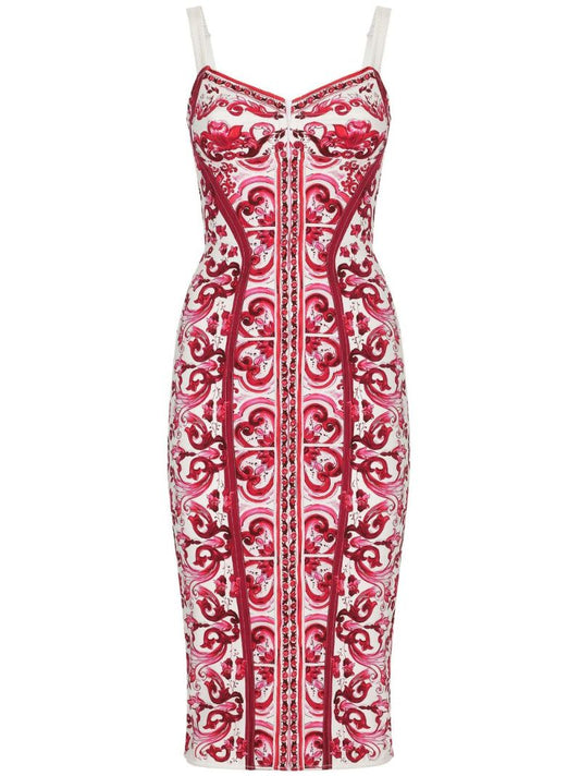 Red Majolica Corset Midi Dress