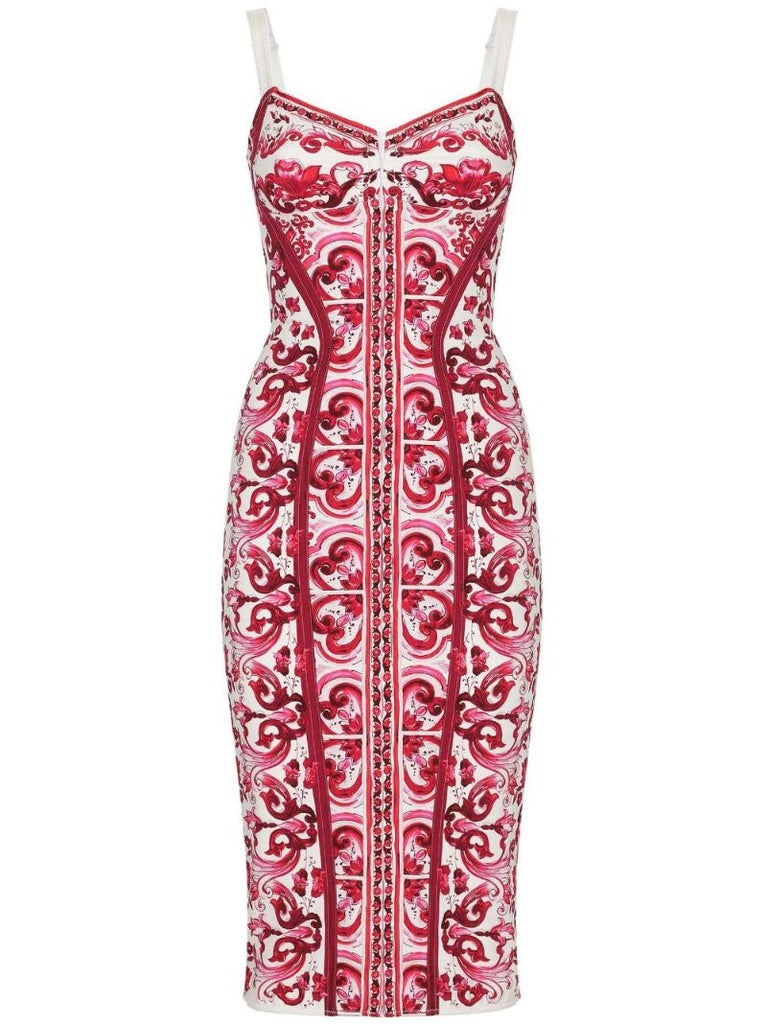 Red Majolica Corset Midi Dress