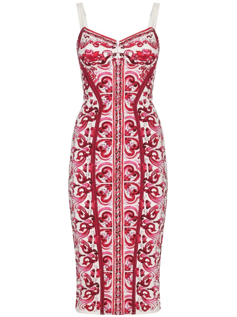 Red Majolica Corset Midi Dress