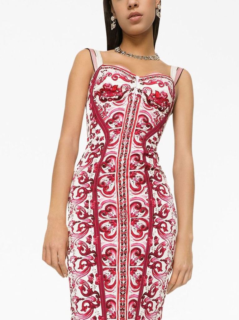 Red Majolica Corset Midi Dress