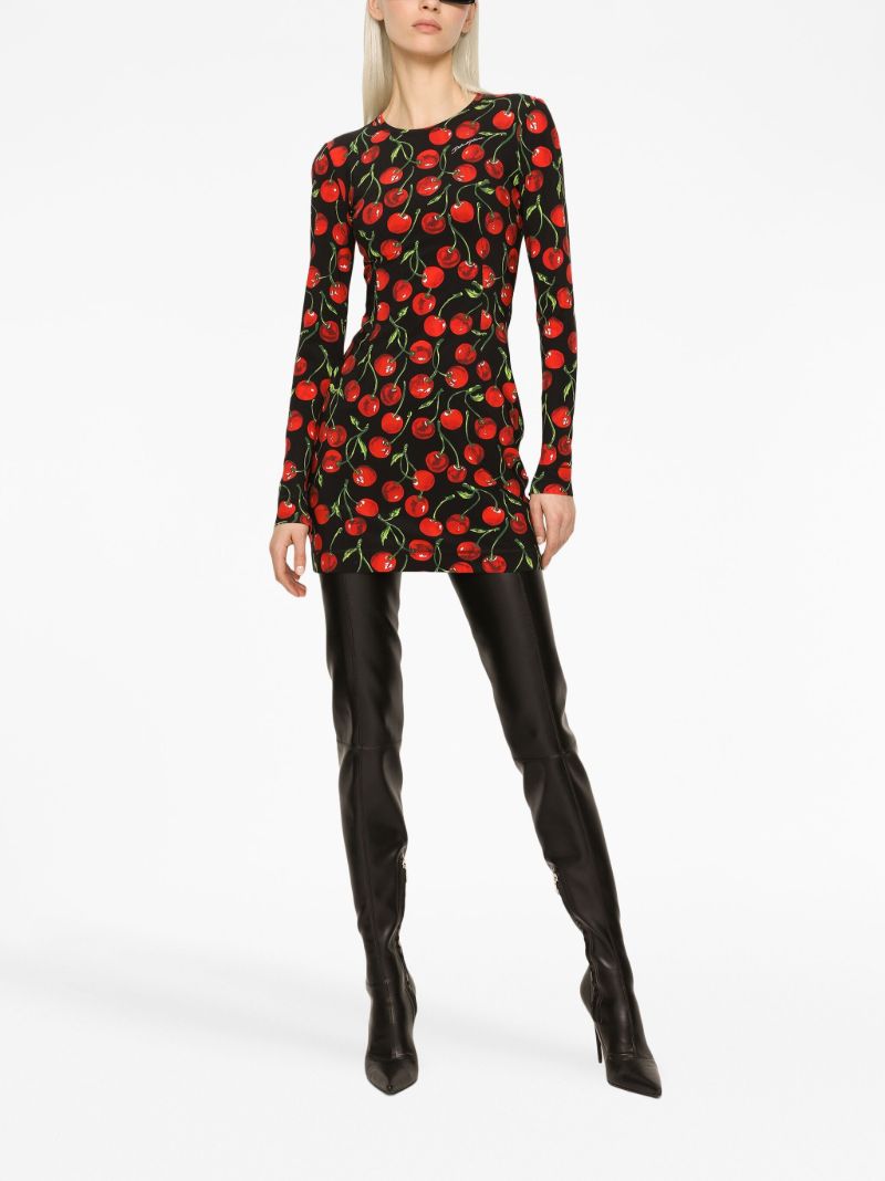 Black Cherry Print Midi Dress