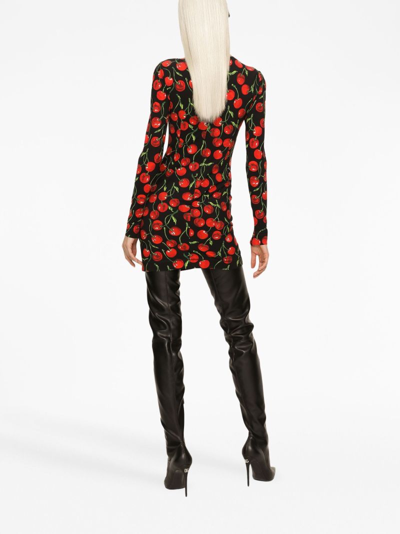 Black Cherry Print Midi Dress