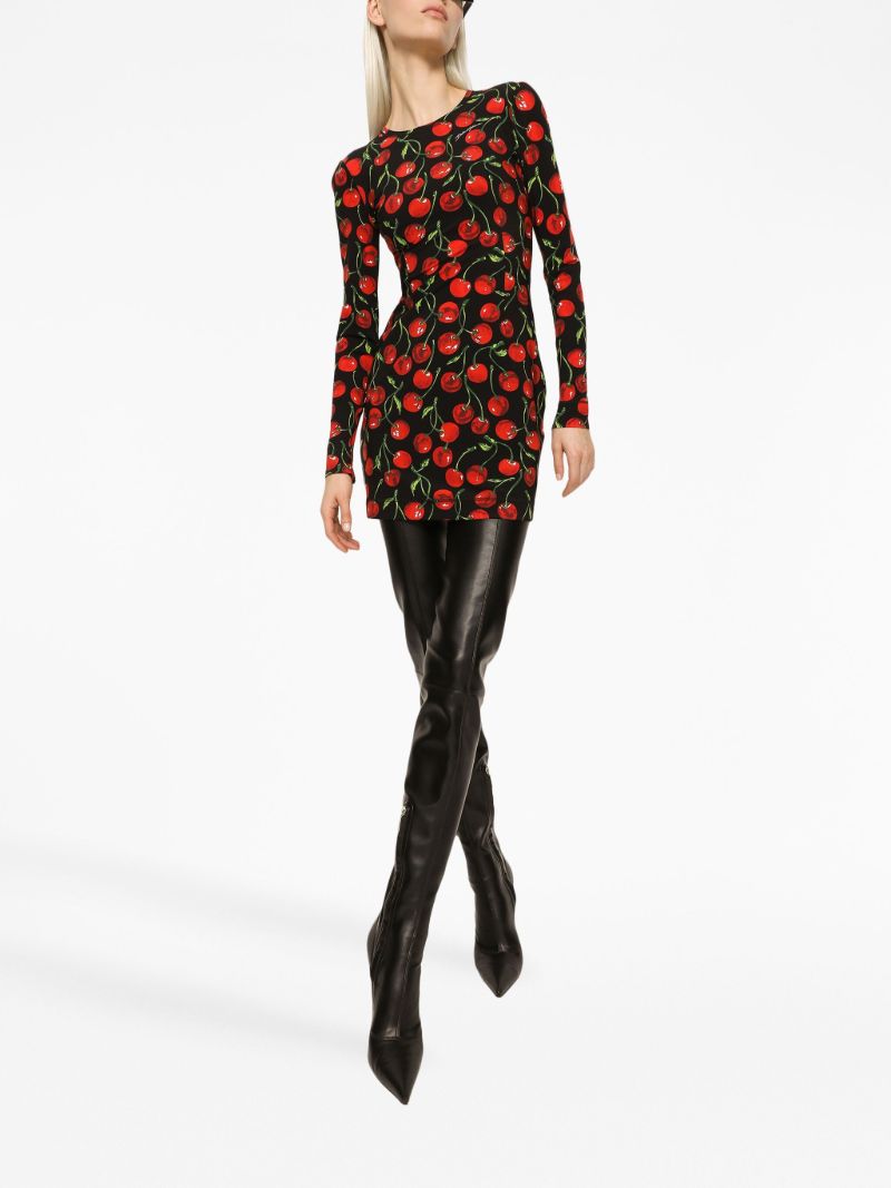 Black Cherry Print Midi Dress