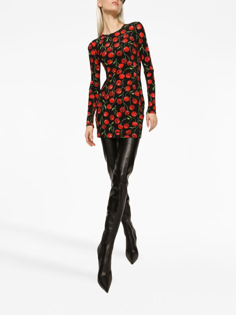 Black Cherry Print Midi Dress