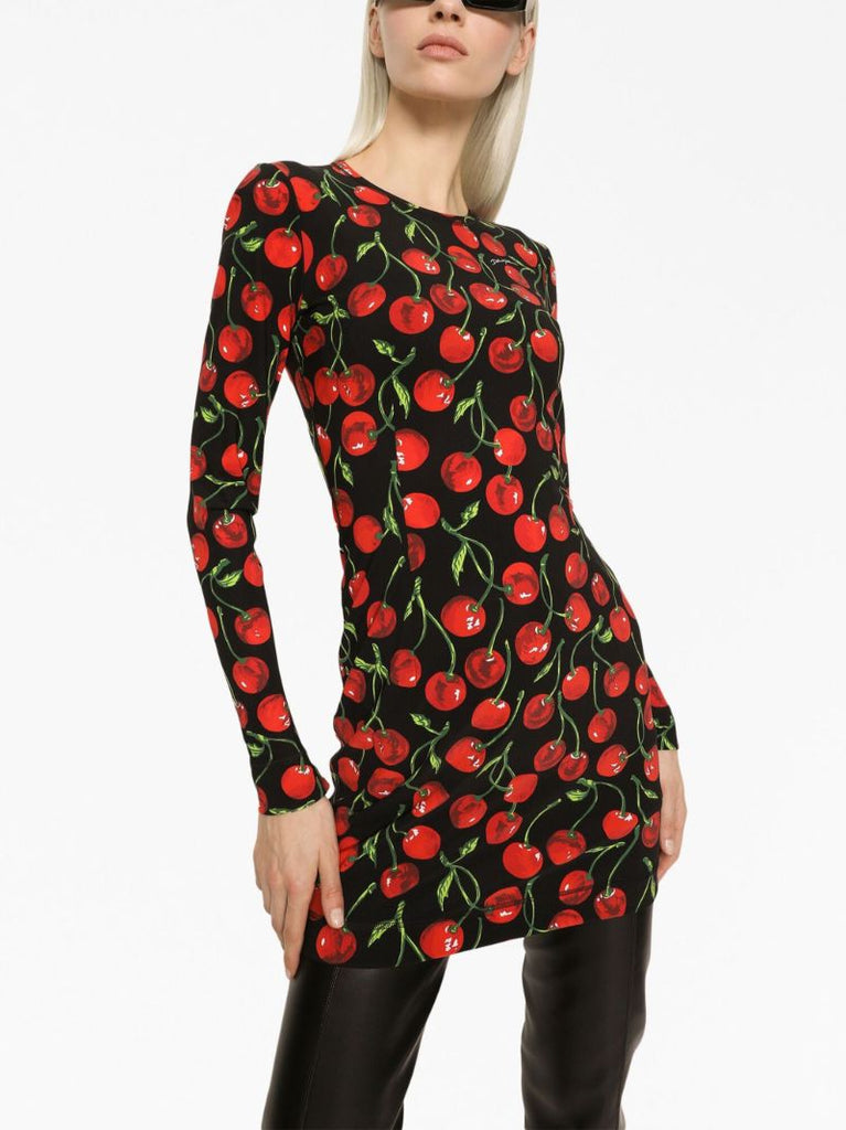 Black Cherry Print Midi Dress