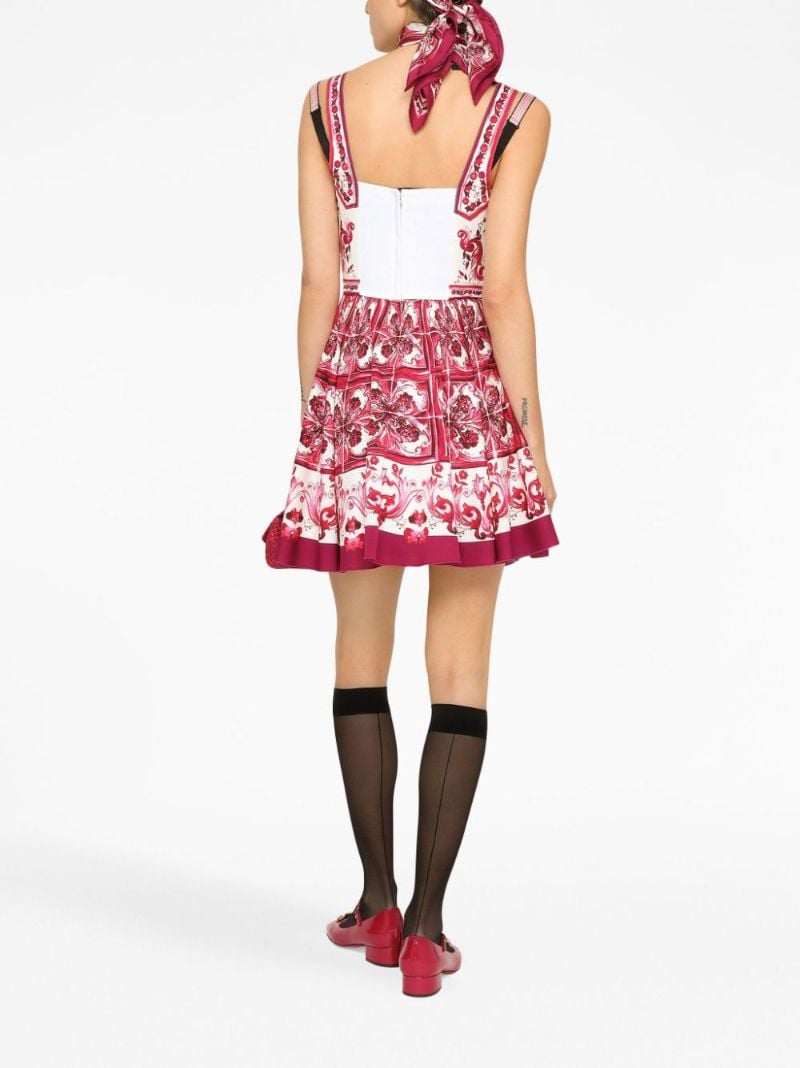 Red Majolica Print Flared Mini Dress