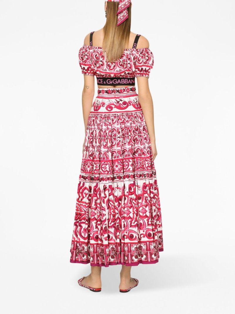 White Majolica Print Cropped Blouse