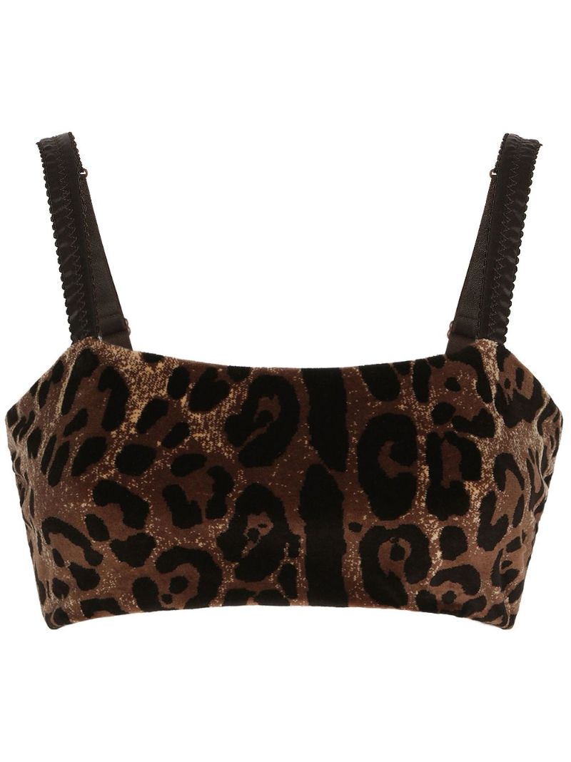 Brown Leopard-jacquard Crop Top