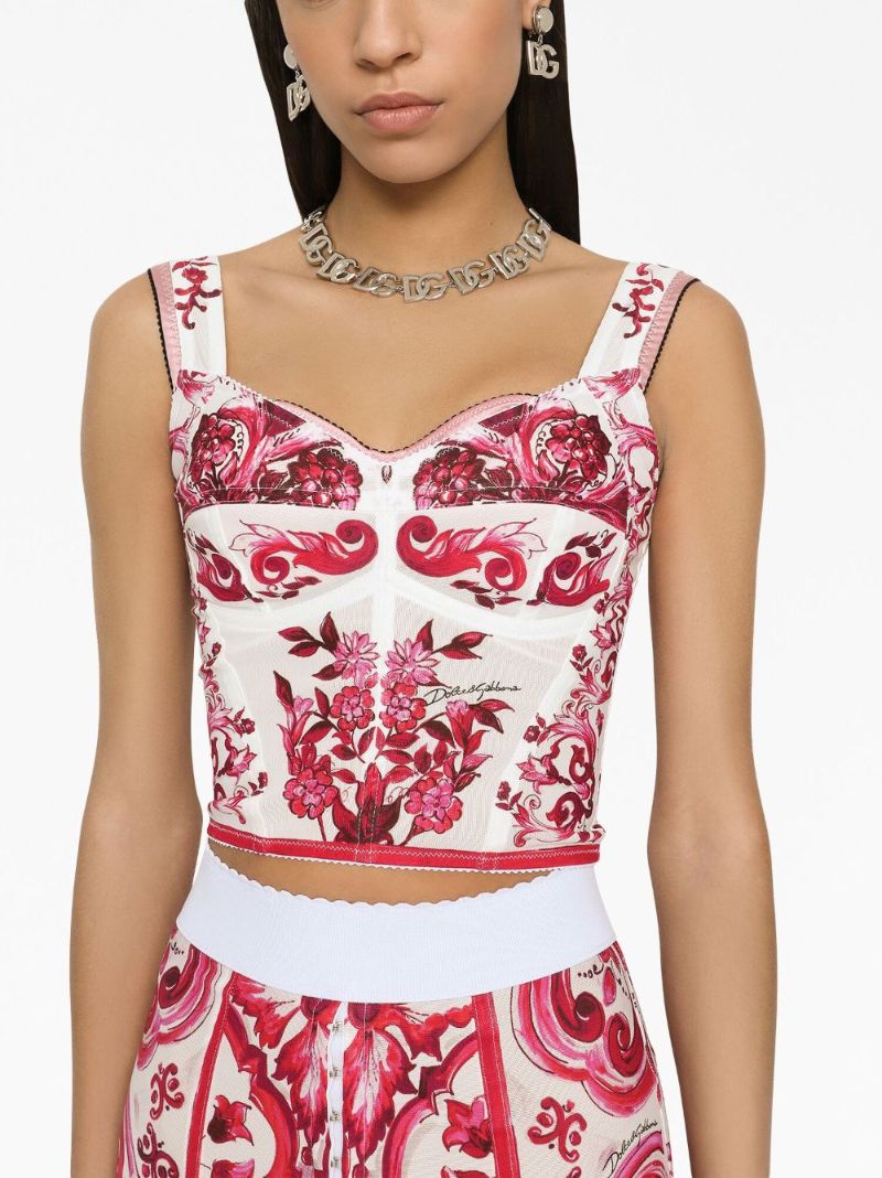 White Majolica Print Corset Top