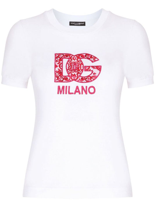 White Logo Embroidered Cotton T-shirt