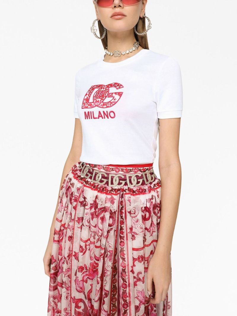 White Logo Embroidered Cotton T-shirt