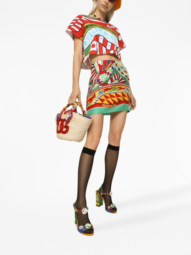 Orange Carreto Print Cropped T-shirt