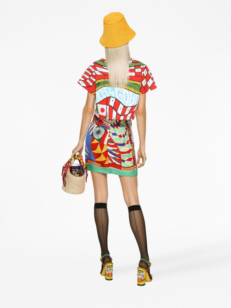 Orange Carreto Print Cropped T-shirt