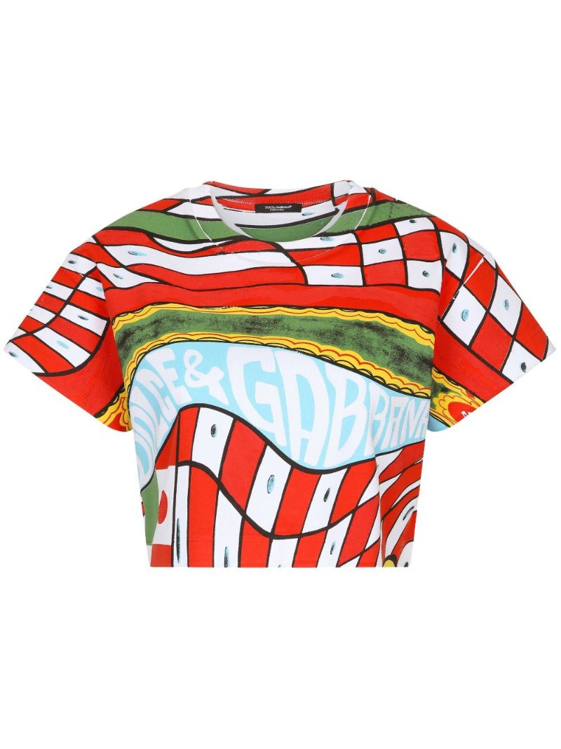 Orange Carreto Print Cropped T-shirt