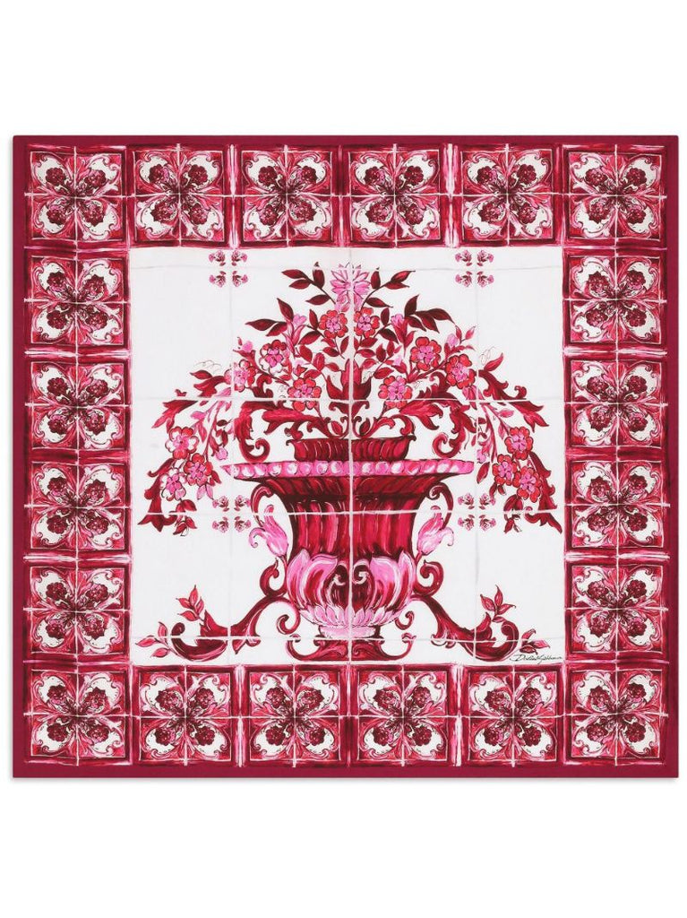Red Majolica Foulard Silk Scarf