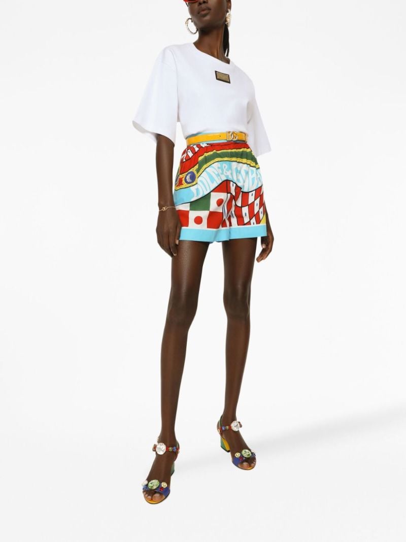 Blue Sicilian Carretto Print Cotton Shorts