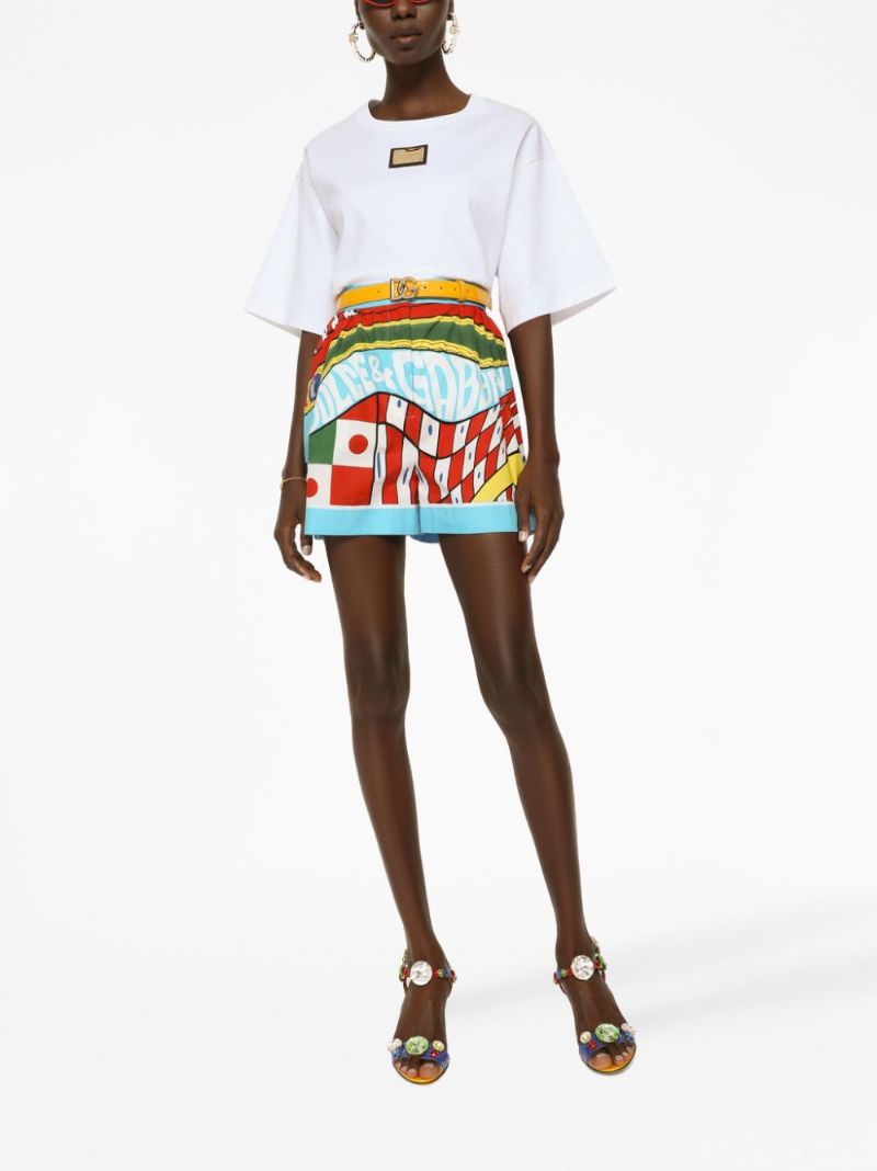Blue Sicilian Carretto Print Cotton Shorts