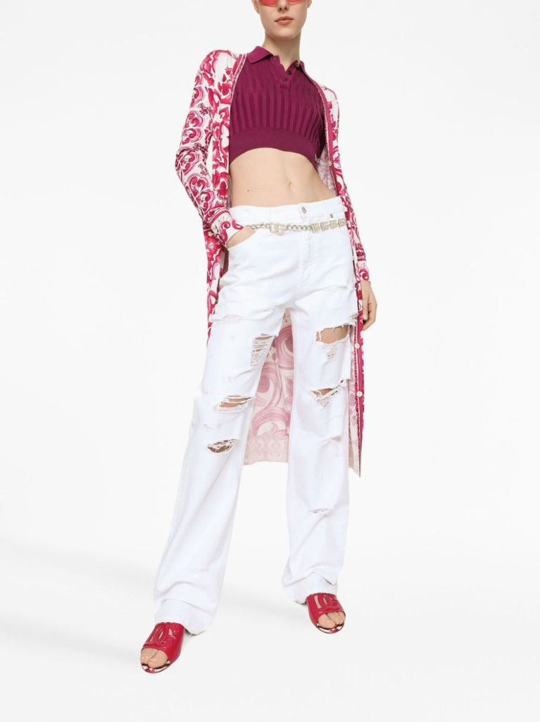 White Distressed Straight-leg Jeans
