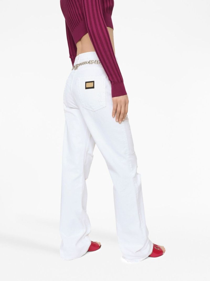 White Distressed Straight-leg Jeans
