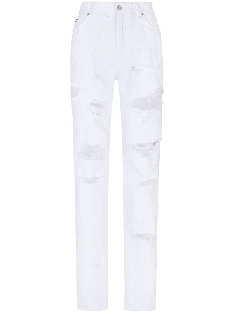 White Distressed Straight-leg Jeans
