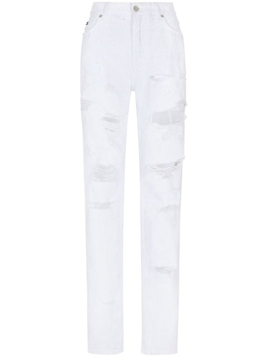 White Distressed Straight-leg Jeans