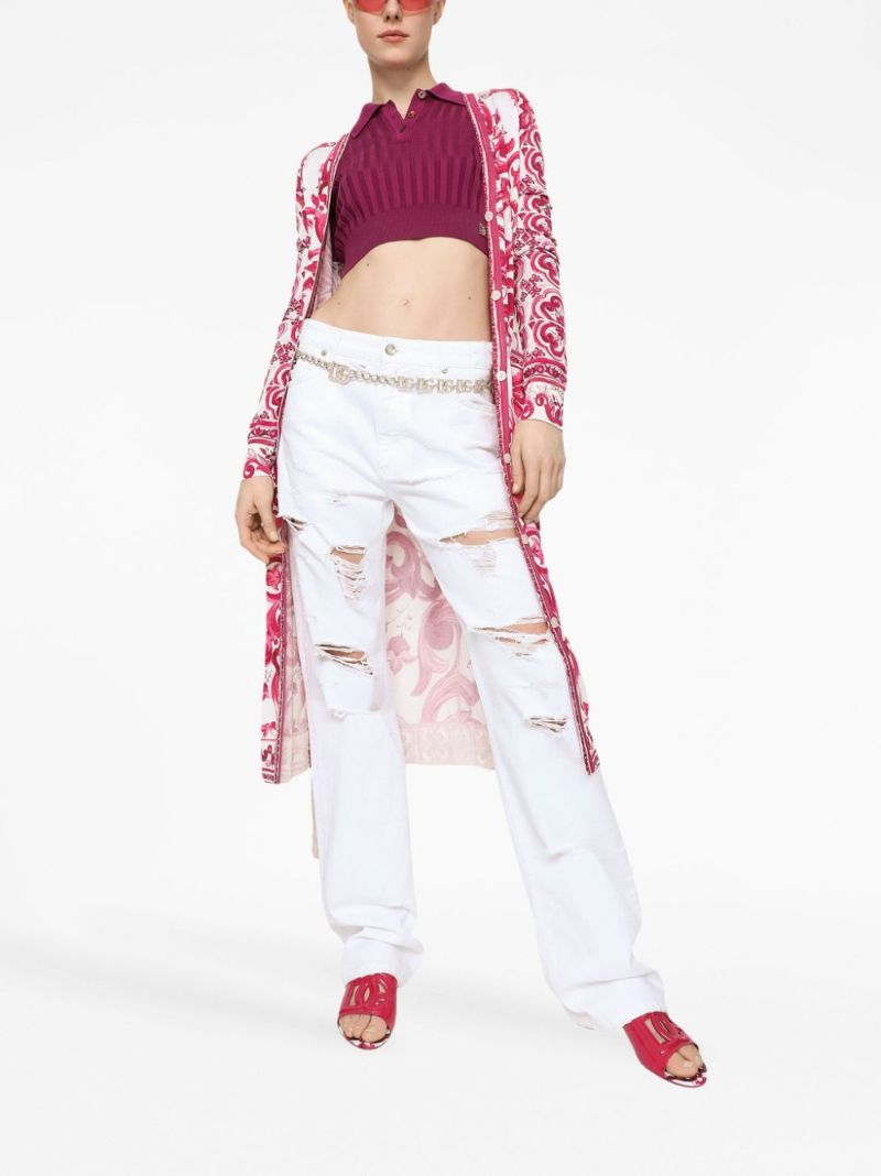 White Distressed Straight-leg Jeans