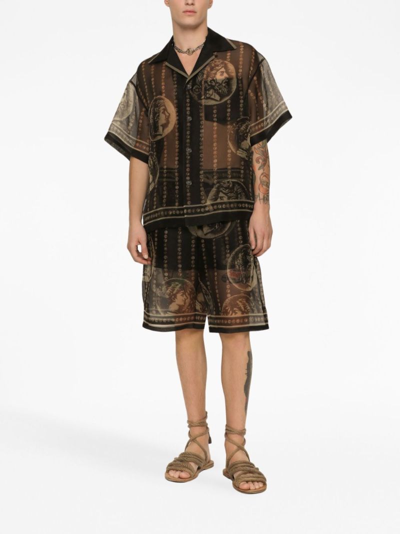 Black Graphic Print Silk Shirt