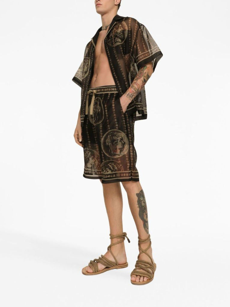 Black Graphic Print Silk Shirt