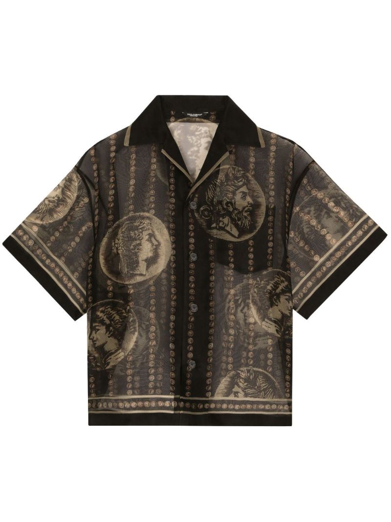 Black Graphic Print Silk Shirt