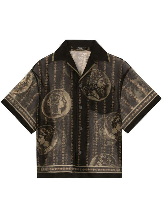 Black Graphic Print Silk Shirt