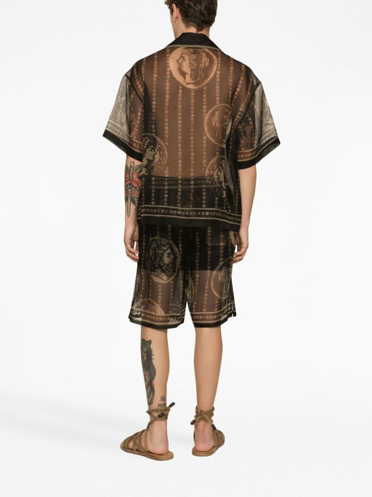 Black Graphic Print Silk Shirt
