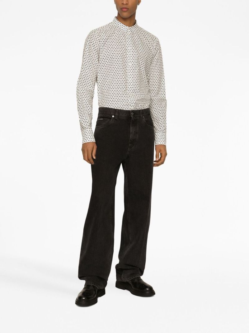 White Dg Print Long Sleeve Shirt